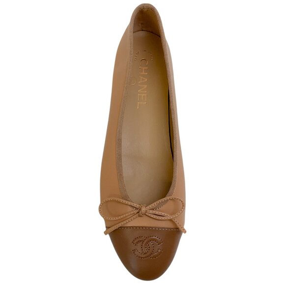 Chanel Beige Leather Classic Cap Toe Ballet Flats - Picture 4 of 6